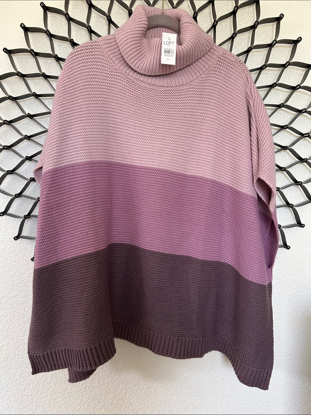 LOFT Three-Tone Cowl Neck Sweater – Dusty Rose, Lavender, Mauve-Brown